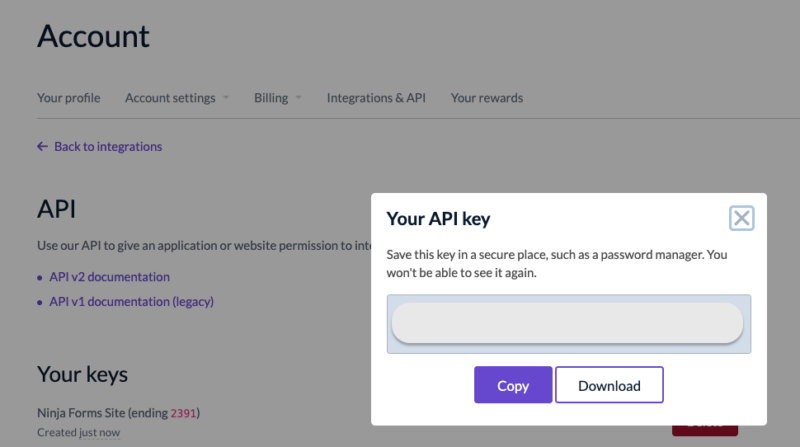 EmailOctopus newly created API key