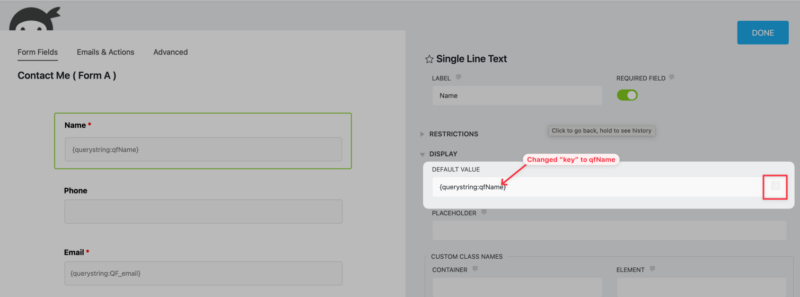 add querstring values to the Default Value field.