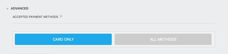Accepted Payment Methods under advanced in the stripe action settings