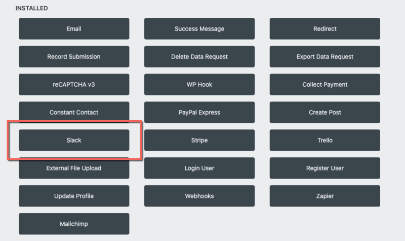 Selecting the Slack action