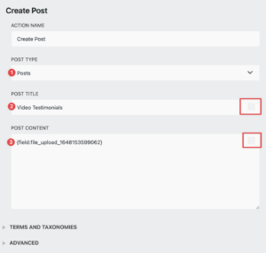 Adding video to website with Create Post action