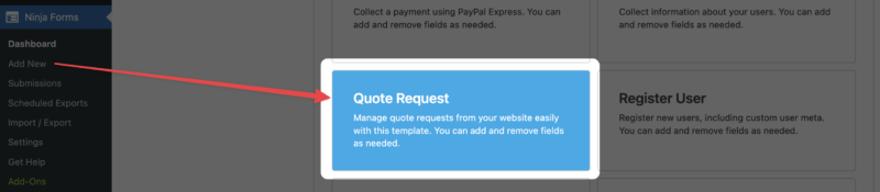 Ninja Forms Quote Request Template