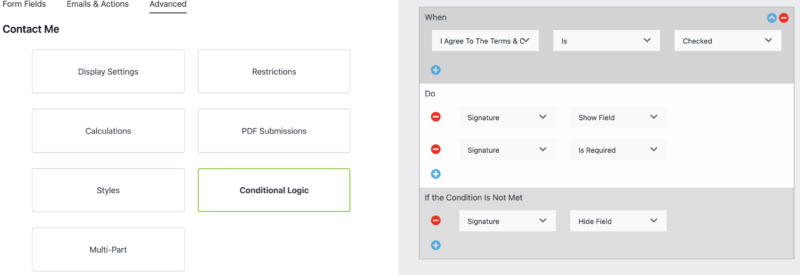 signature field wordpress show/hide