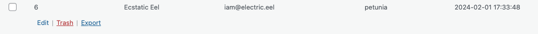 image of a single submission's hover options: edit, trash, and export