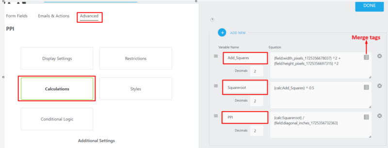 Pixel Density (PPI) WordPress form Calculations