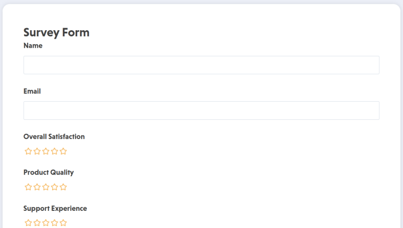 Survey form template displaying multiple question types and response collection fields