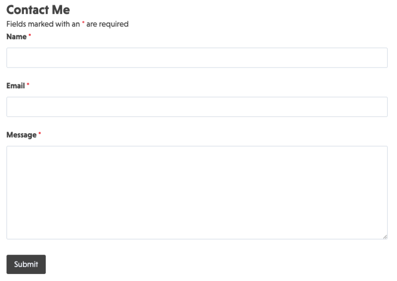 Simple contact form template with name, email, and message fields for basic inquiries