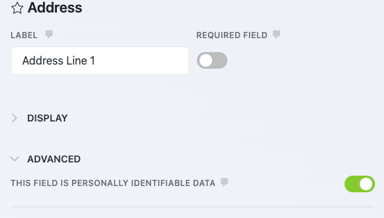 pii setting under advanced settings of the Address field, toggled on