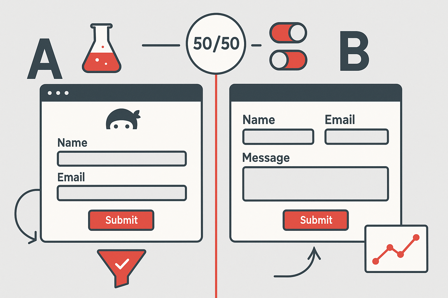 image of two forms with a single variation in one representing split testing for a wordpress form