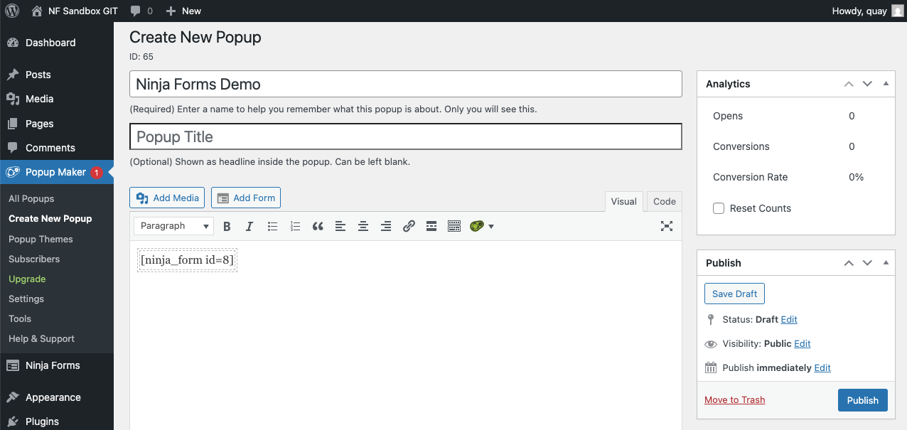 image of a popop creation ui in popup maker