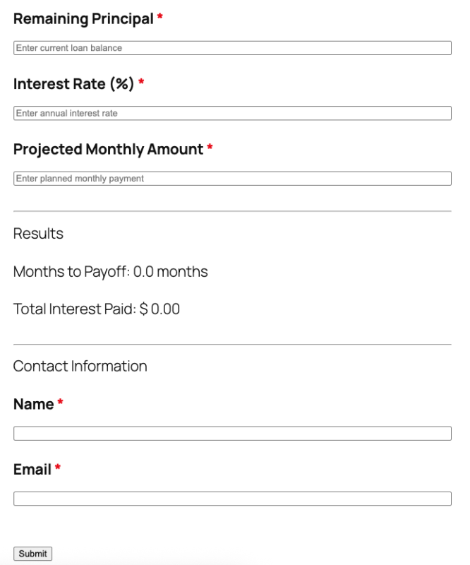 Loan amortization calculator template displaying loan details and payment schedule breakdown